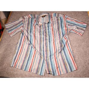 Monzini Collection Mens 2X Multicolor Vertical Stripe Crinkle Button Up SS USA